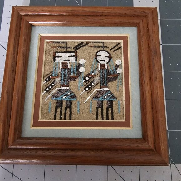 VTG AUTHENTIC SOUTHWEST NAVAJO SAND ART PAINTING Signed Wood Framed - Picture 5 of 6
